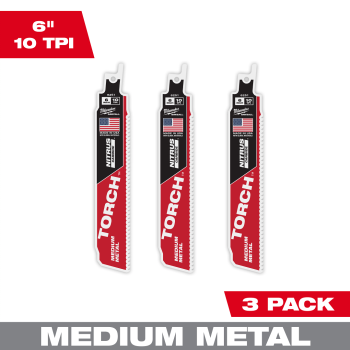 6" 10 TPI TORCH™ w/ Nitrus Carbide SAWZALL™ Blade For Medium Metal (3pcs) 
