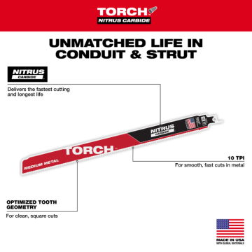 9" 10 TPI TORCH™ w/ Nitrus Carbide SAWZALL™ Blade For Medium Metal (3pcs) 